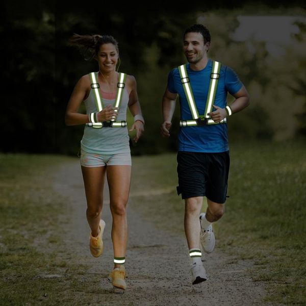 Markieren Sie reflektierende Nachtlauf-Reitbekleidung, verstellbare Sicherheitsweste, elastisches Band für Erwachsene und Kinder