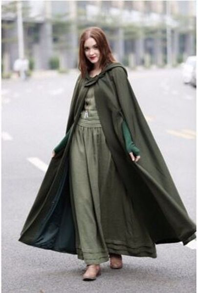

long fashion trench coat medieval renaissance buckle no sleeve long hooded cape drama performing art pgraphy p cos clothing, Tan;black