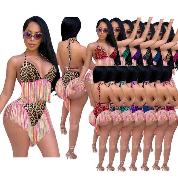 

color 799 summer women's leopard bandage tassel bikini suit with two patterns, White;black