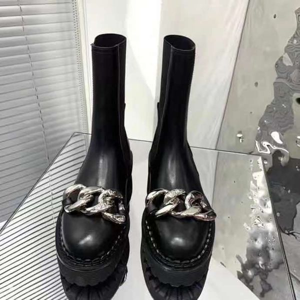 

2021 designer boots women soft cowhide leather metal chain comfort full sense of design exquisite technology support 35-40, Black