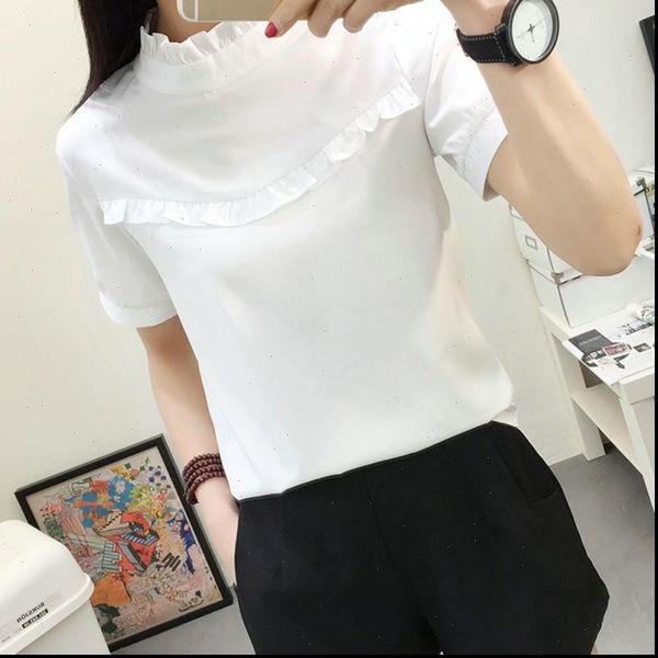 

fashion chiffon solid casual womens shirt o neck spring elegant office slim color korean shirts, White