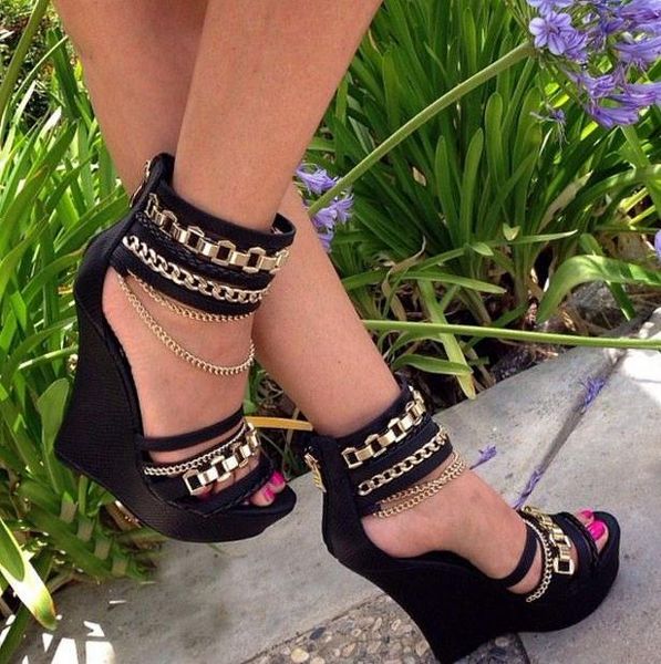 

lanlojer women's sandals, wedges and black pumps with multiple chains are fashionable for weddings parties sandals