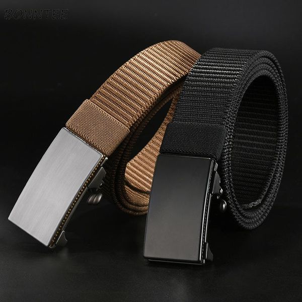 

belts men trendy metal automatic buckle outdoor all-match travel leisure tactical waist belt handsome simple daily chic, Black;brown