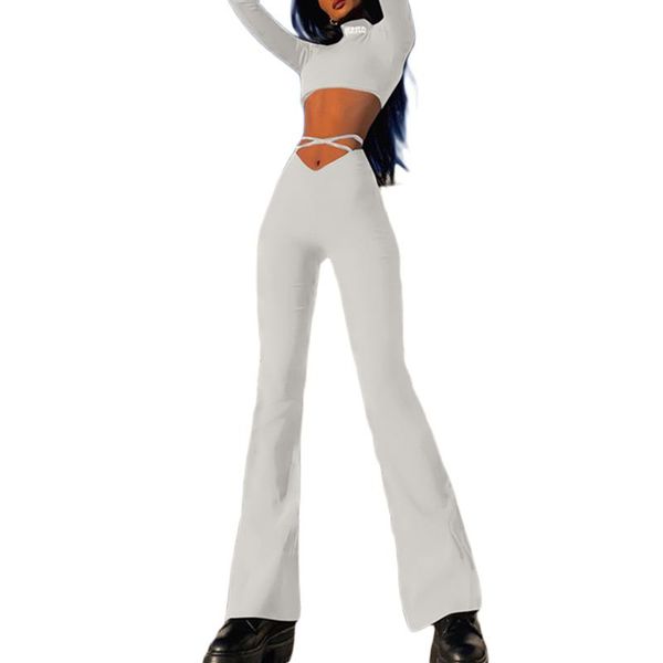 

women's pants & capris female trousers adults solid color high waist bell-bottomed for spring fall white/black/purple/green, Black;white