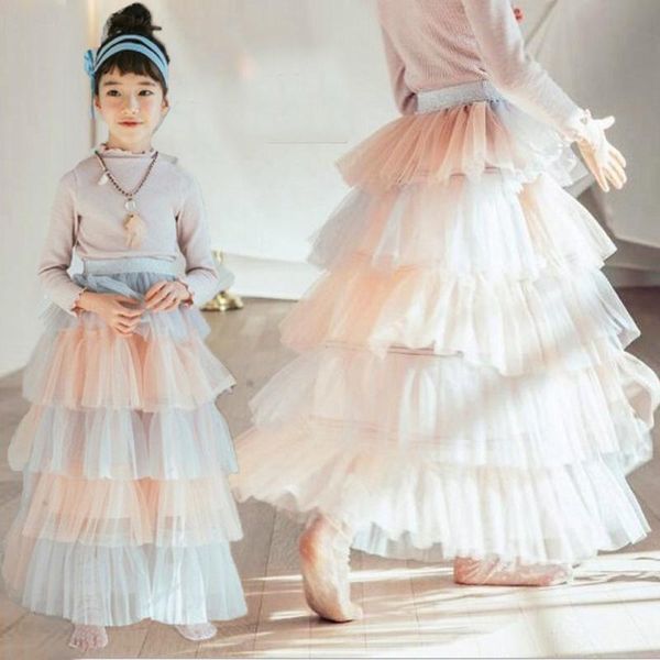 

skirts children skirt fashion rainbow ball grown kids autumn mother daughter toddler girls baby girl clothes for 2-16year, Blue