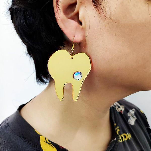 

dangle & chandelier big small gold mirror teeth crystal drop earring for women fashion gorgeous classic acrylic jewelry accessories, Silver