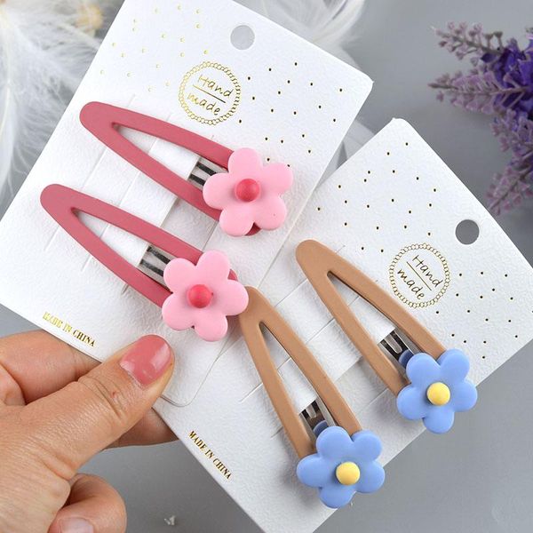 

2pcs girls flower colorful hairpins sweet barrettes metal snap hair clips for kids accessories fashion baby hairpines, Slivery;white