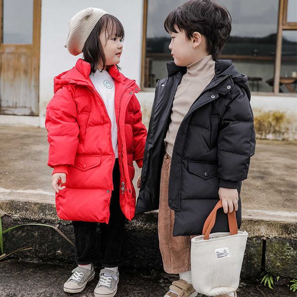 Winterjacke Koreanischer Stil Kinder Jungen Mit Kapuze Weiße Ente Daunenparka Warme Lange Mäntel Für Teenager Mädchen Kinder Mäntel 12 13 14 H0909