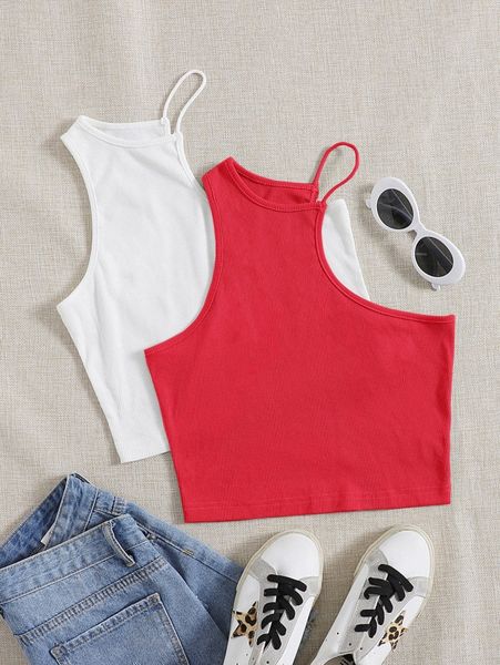 

2pcs solid asymmetric neck halter z2kc#, White
