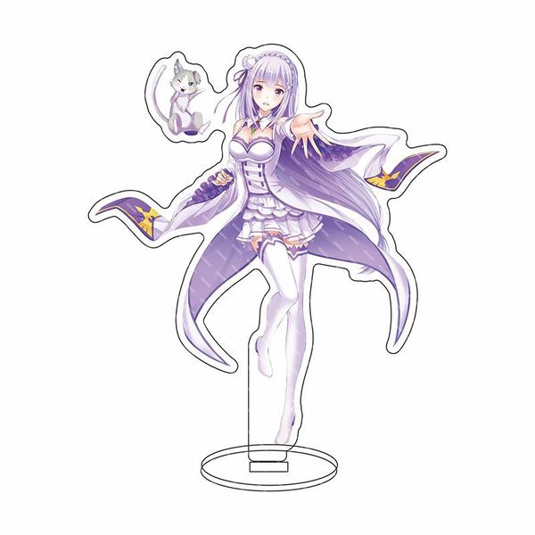 

keychains re life in a different world from zero keychain man acrylic stand key chain women holder emiria couples keyring llaveros, Silver