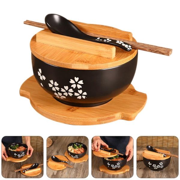 

set japanese style container fashion ceramic soup noddle bowl with lid bowls