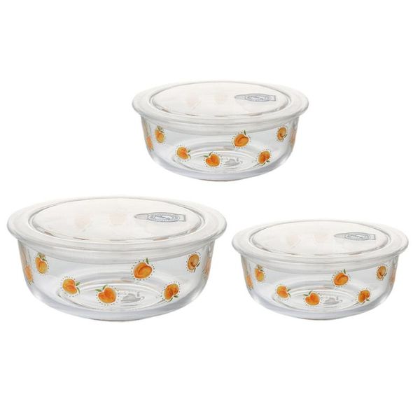 

3pcs delicate glass salad bowl with lid household rice bowls fruit