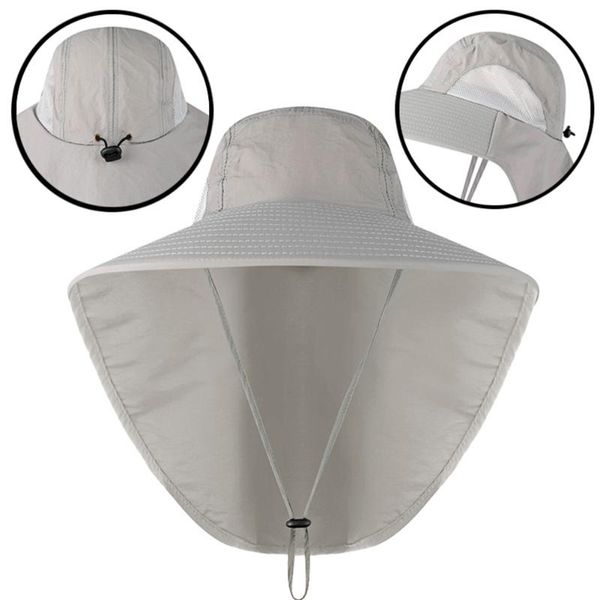 

cloches men women adjustable wide brim side mesh travel summer drawstring bucket hat fisherman cap camping sun protection hiking hunting, Blue;gray