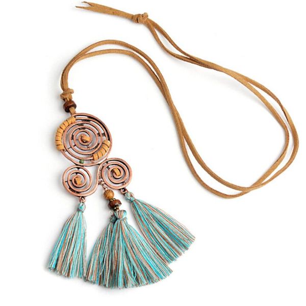 

pendant necklaces women charm vintage bohemia ethnic tassel choker long leather rope chain jewelry, Silver