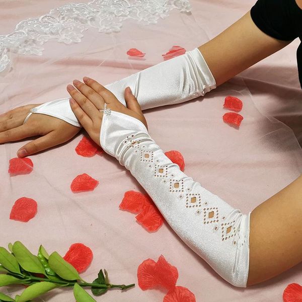 

bridal gloves female dress fingerless lace long flapper evening party opera satin glove silky mittens prom summer, White