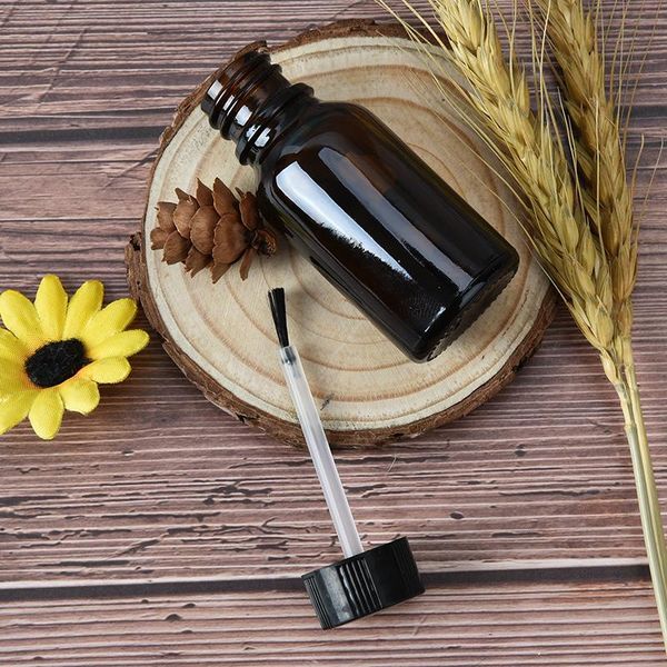 

storage bottles & jars 1pcs brown 15/20/30ml glass bottle essential oil container with brush cap empty frost nail polish