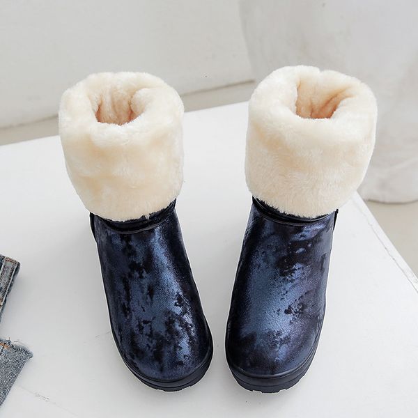 

asumer snow women round toe sliding with mid-calf comfortable keep warm winter boots, Black