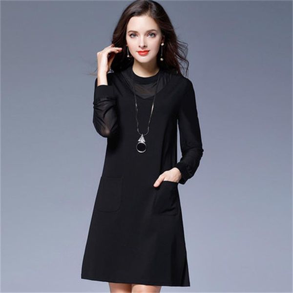 

casual dresses 2021 spring and autumn ladies fashion slim large size dress, Black;gray