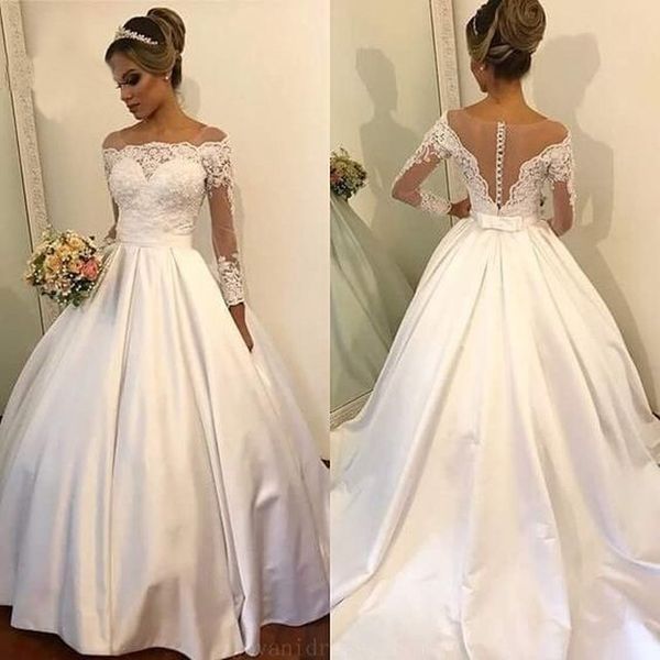 Manga comprida Uma linha vestidos de noiva vestidos de noiva 2021 apliques de renda sheer back sexy país jardim noiva vestido vestidos