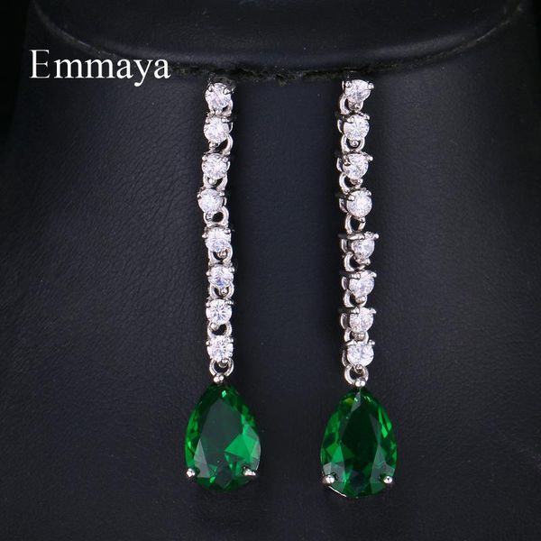 

stud emmaya brand fashion luxury charm cubic zircon green water drop earrings for women wedding birthday jewelry party gift, Golden;silver