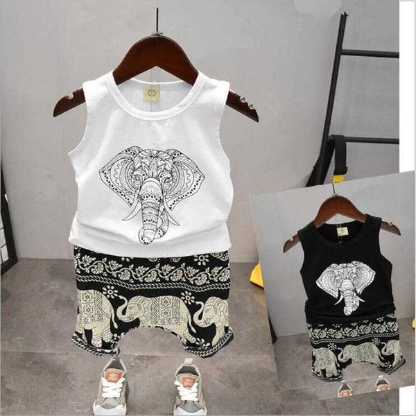 

2019 children boys girls clothes set kid cartoon vest and shorts summer style baby suits toddler clothing cute brand tracksuits x0802, White