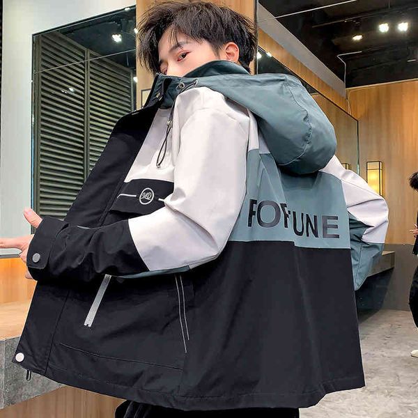 

handsome 2021 et new hooded korean men's coat youth plush autumn and winter, Black