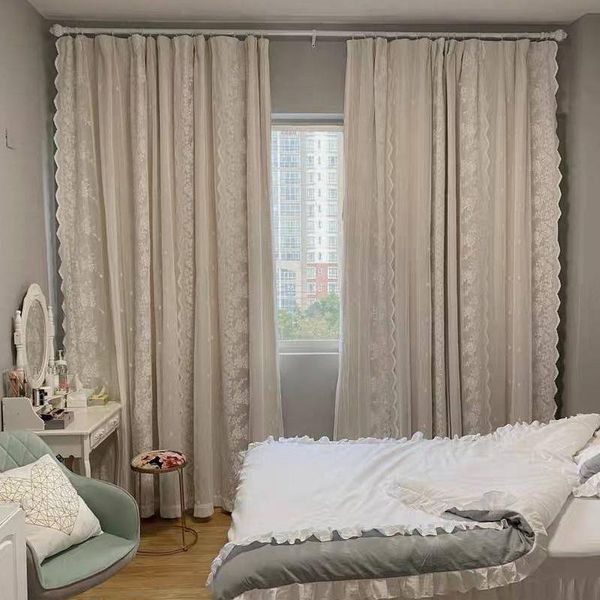

curtain & drapes 2021 korean modern minimalist net red princess style lace light luxury curtains for living dining room bedroom