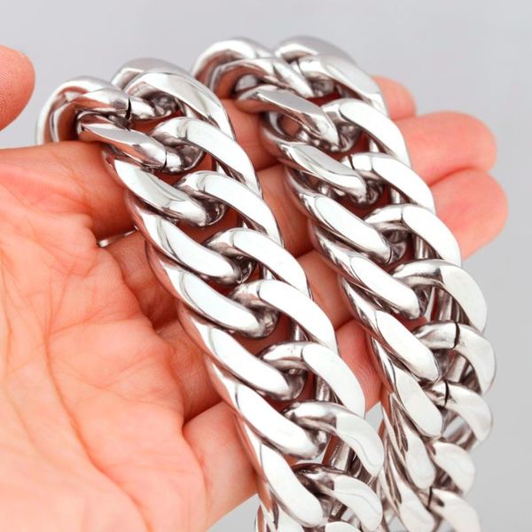 

link, chain 7"-40" choose handmade shiny 21mm 316l stainless steel silver color cuban curb link men's necklace or bracelet, Black