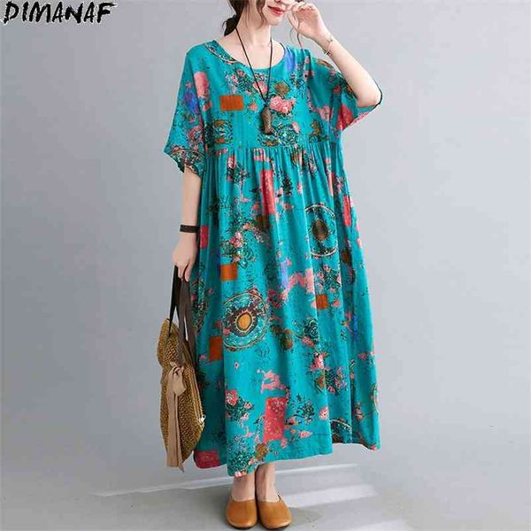 

plus size summer dress women vestidos sundress blue style flowers long linen loose casual oversize 4xl 5xl 210531, Black;gray