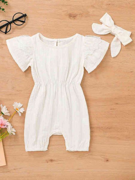 

baby contrast lace ruffle trim romper & headband she, Blue