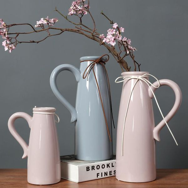 

vases creative ceramic vase ear pot handle hydroponic systems flower living room decor moderno home decoration accessories