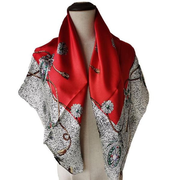 

scarves women 100% silk scarf vintage large square shawl wraps outdoor sunscreen cape elegant gemstone 90cm, Blue;gray