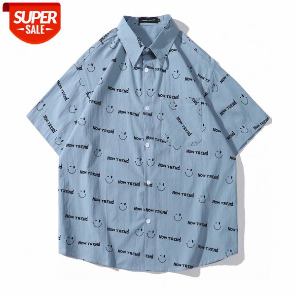 

letter smiley face printed loose half-sleeved couple shirt retro hong kong style short jacket #xw12, White;black