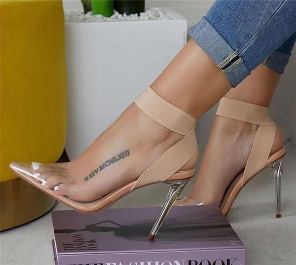 

high heel sandals in spring 2021 lucency material pointed-toe, Black