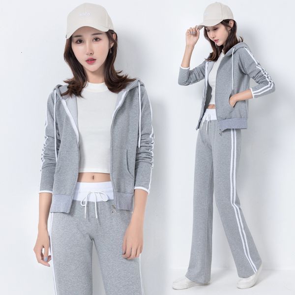 

women's tracksuits autumn tracksuit women hoodies zipper jacket and pants two piece set sportswear female slim clothing workout jo, Gray