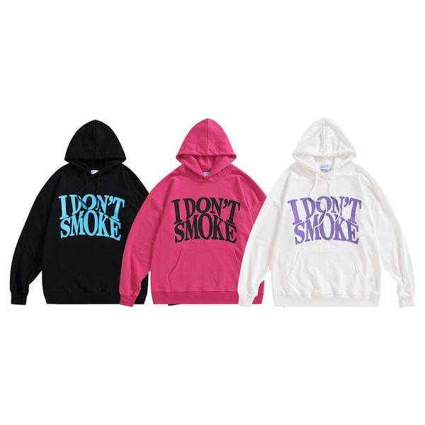 

ins autumn donsmke i dont smoke hoodies sweatshirts pocket rose letter womens mens hoodie loose causal hip hop printing winter sweater women, Black