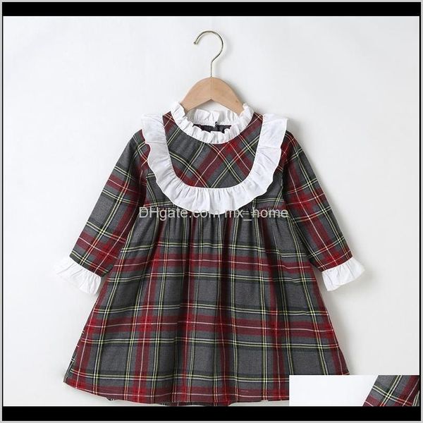 Kleider Baby Kleidung Baby Kinder Mutterschaft Tropfen Lieferung 2021 Winter Mädchen Langarm Weiße Spitze Rot Grün Plaid Niedlich Kleid Vestidos 18 M6T 20