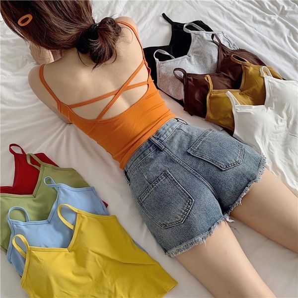 

women's tanks & camis korean version of the cross suspender vest wild strap chest pad inside and outside wear suspenders top, White