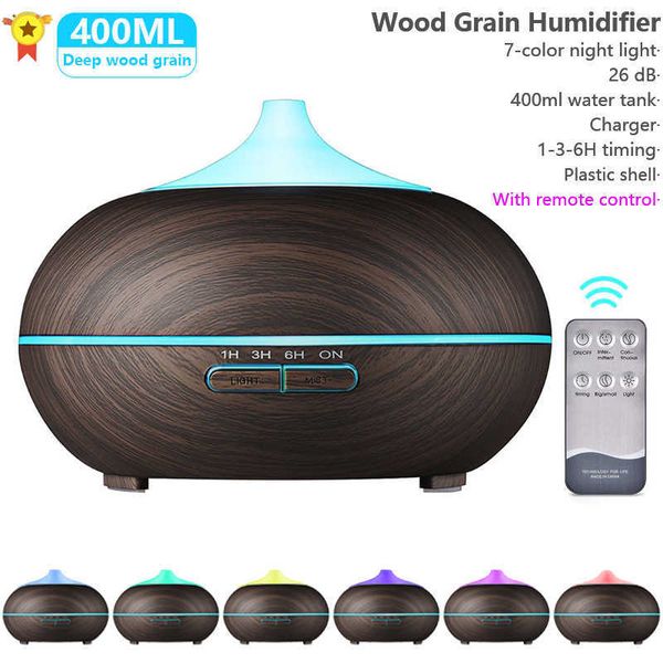 400 ml Aroma ätherisches Öl Diffusor Ultraschall-Luftbefeuchter für Xiomi mit Holzmaserung Fernbedienung Office Home 210724