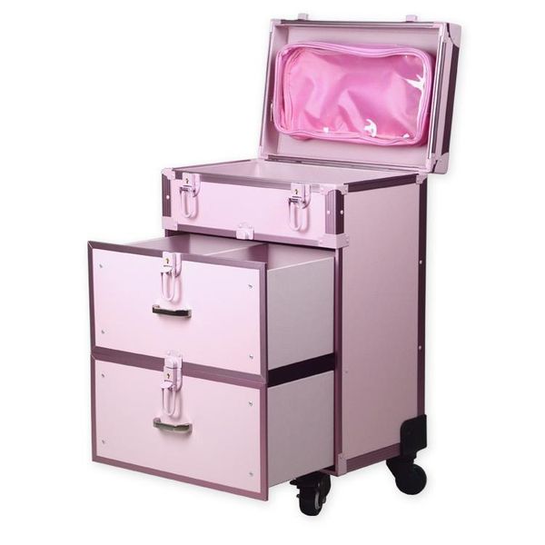 

aluminum pvc makeup box with trolley professional munsu beauty case ith drawbars universal wheels cosmetic bags & cases