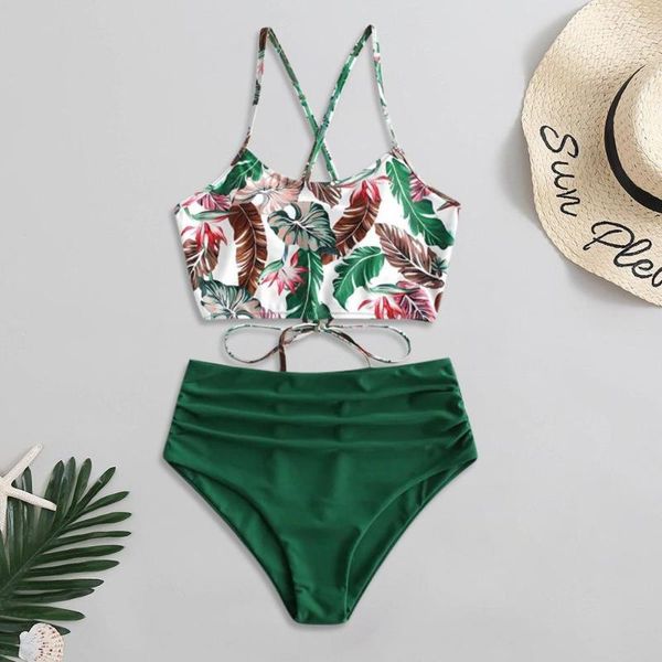 

two piece swimsuit women fashion bikini set print padded swimwear beachwear female bathing suit one-piece suits