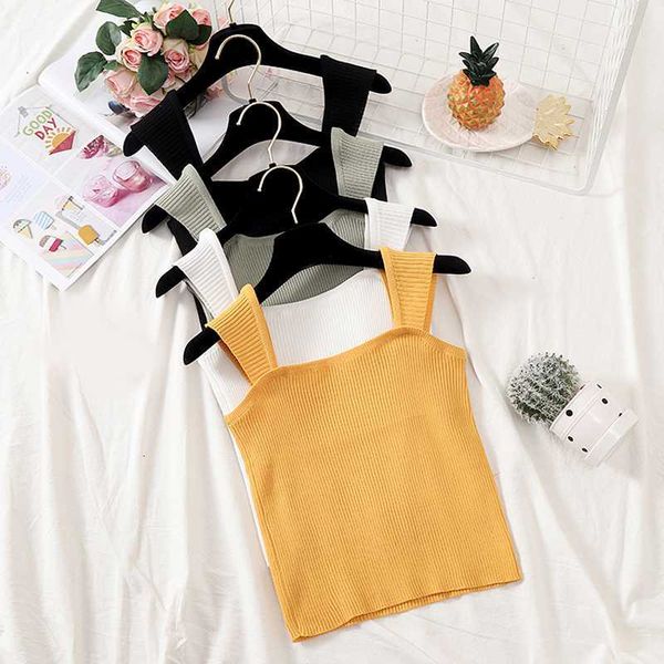 

women's tanks & camis square neck knitted crop shirt tank underwear women casual streetwear clothing for bckn, White