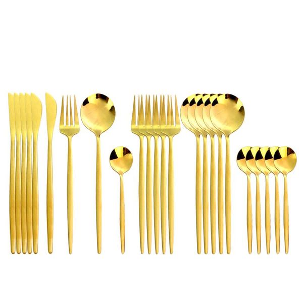

flatware sets 24 pcs cutlery set dinnerware gold stainless steel dining knife fork coffee spoon kitchen tableware