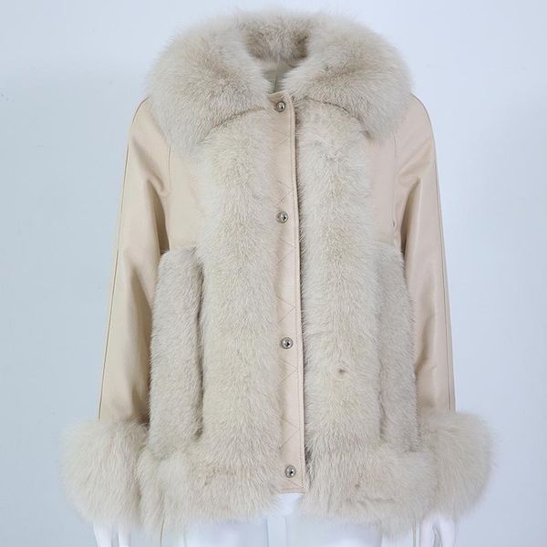 

women's fur & faux menina bonita real coat winter jacket women natural collar sheepskin leather thick warm outerwear streetwear, Black