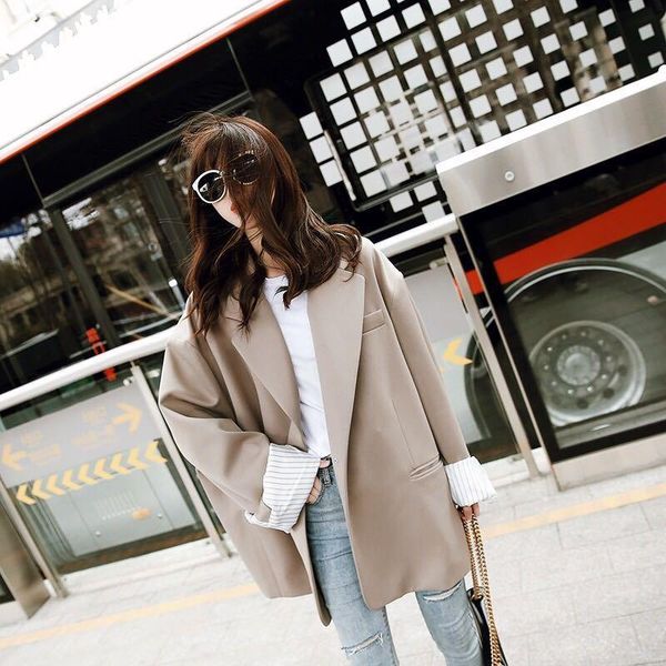 

women clothes spring and autumn solid color suit khaki jacket female loose casual wild student women's suits & blazers, White;black