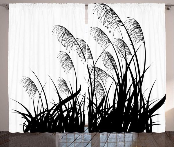 

curtain & drapes black and white curtains silhouette of bushes wild plants wheat field twiggy herbs seasonal picture living room window