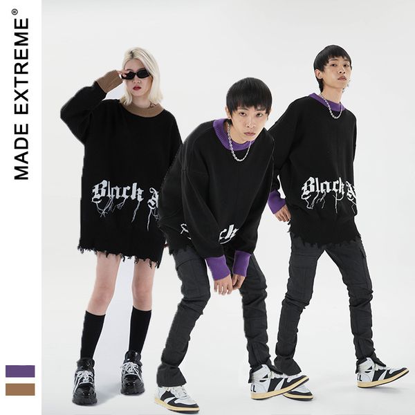 

sweaters knit madeextreme street high fashion color matching sleeve sweater, White;black