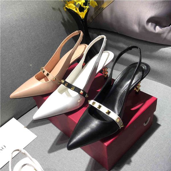 

sandals new fairy style summer women's pointed thin heels rivet high liuding shoes outlets, Black