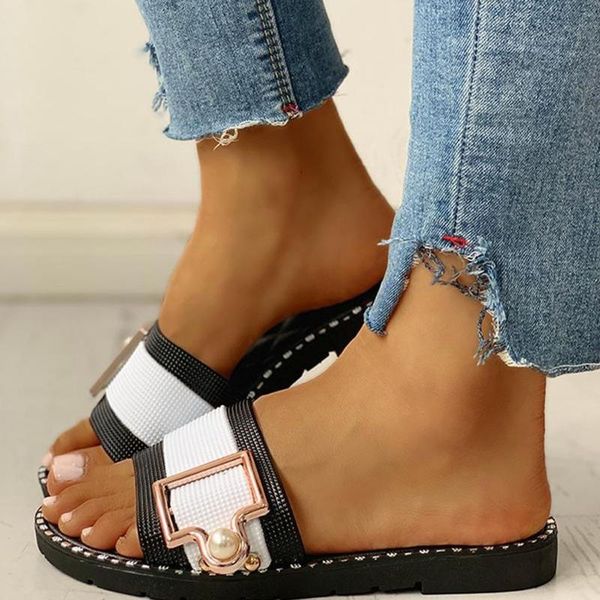 

slippers fashion women beach shoes slides summer flat crystal flats sandals outdoor female pearl zapatos mujer, Black