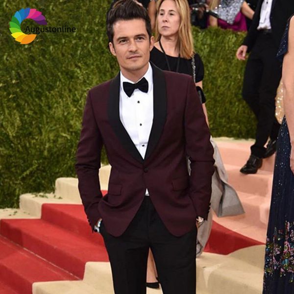 

men's suits & blazers burgundy groom tuxedo men suit black shawl lapel wedding slim fit costume homme man blazer jacket 2piec, White;black